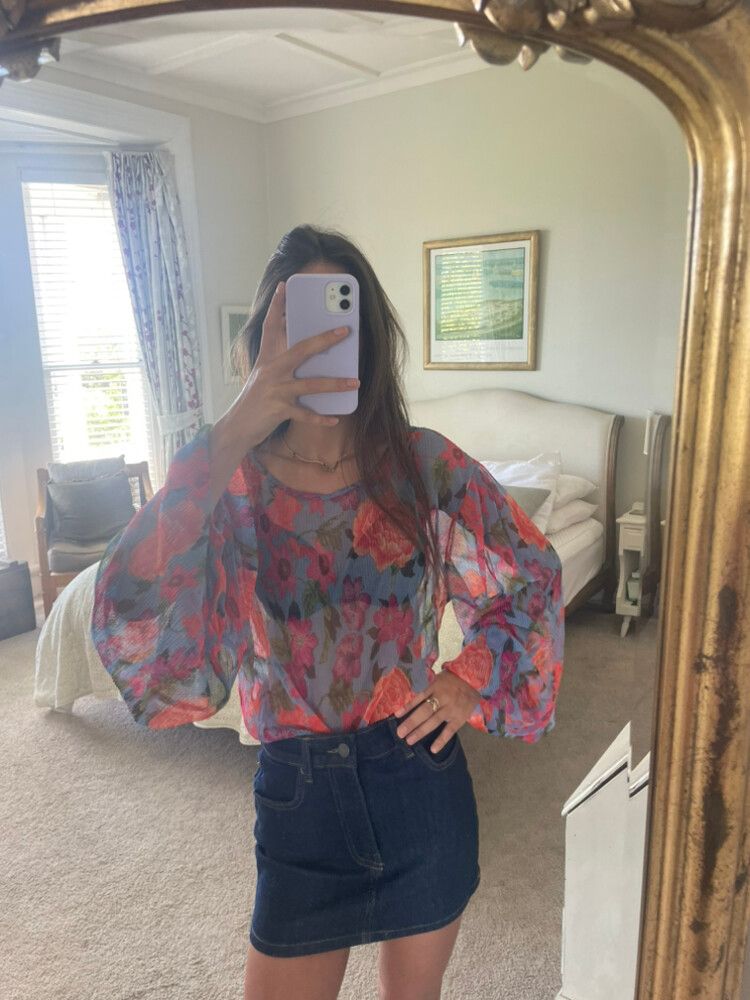 Sheer Floral Balloon Sleeve Blouse