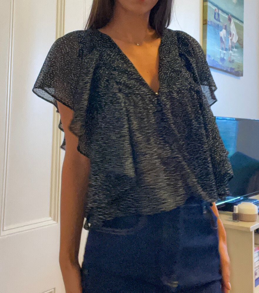 Polka Dot Spot Spotty Frilly Ruffle Blouse