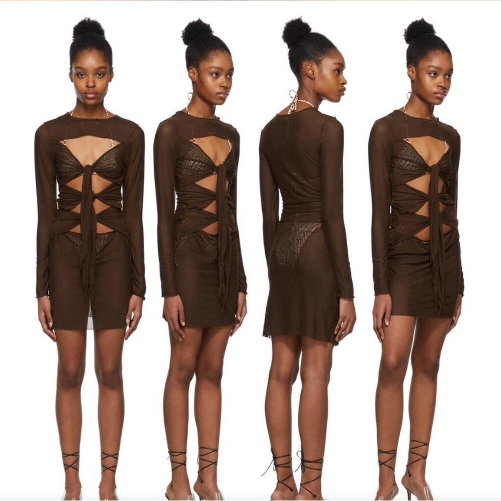 KIM SHUI - Kim Shui Brown Multi Tie Dress on Designer Wardrobe