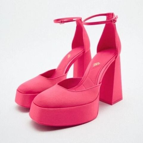 ZARA Pink Satin Platform Mary Jane Heels