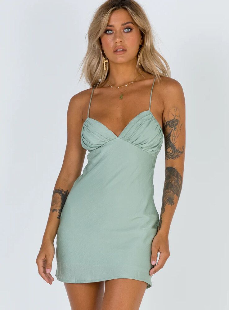 Princess Polly - Jessa Mini Dress - Sage on Designer Wardrobe Princess Polly - Jessa Mini Dress - Sage on Designer Wardrobe