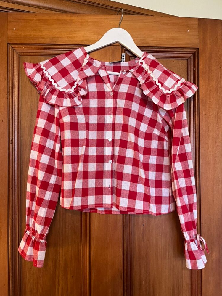 Gingham Frill Collared Shirt/Blouse