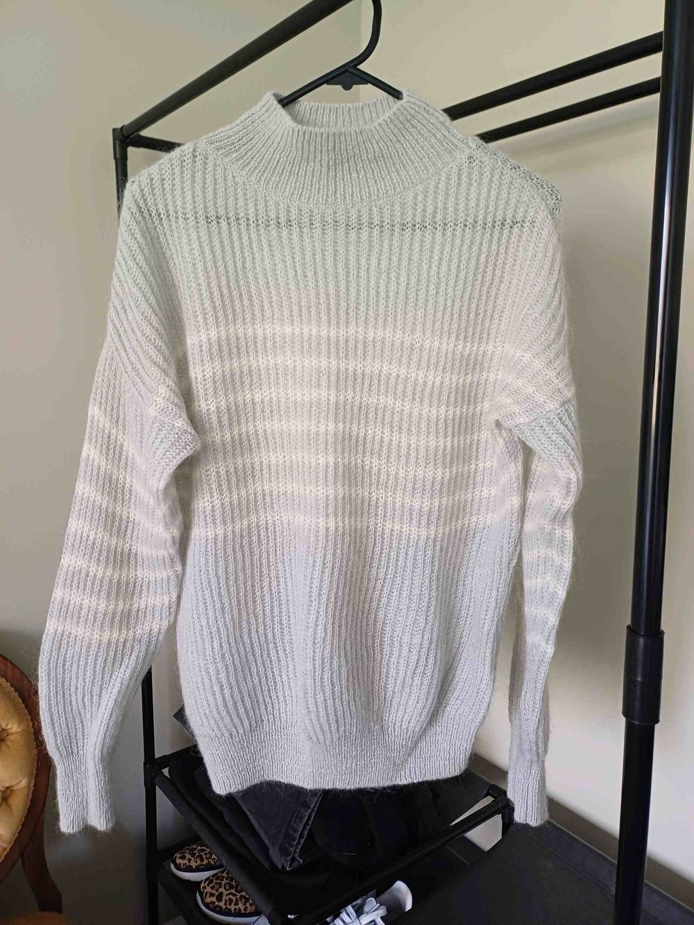 MAX Grey and White striped Ribbed Knit Jumper