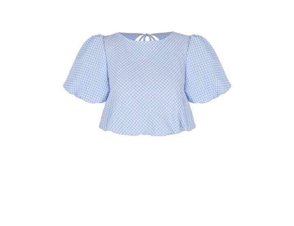 Blue Gingham Puff Sleeve Top
