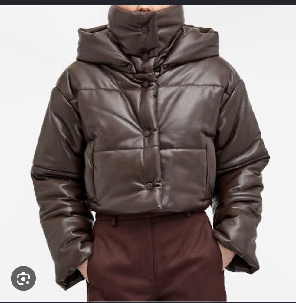 Nanushka Brown Faux Leather Puffer Jacket
