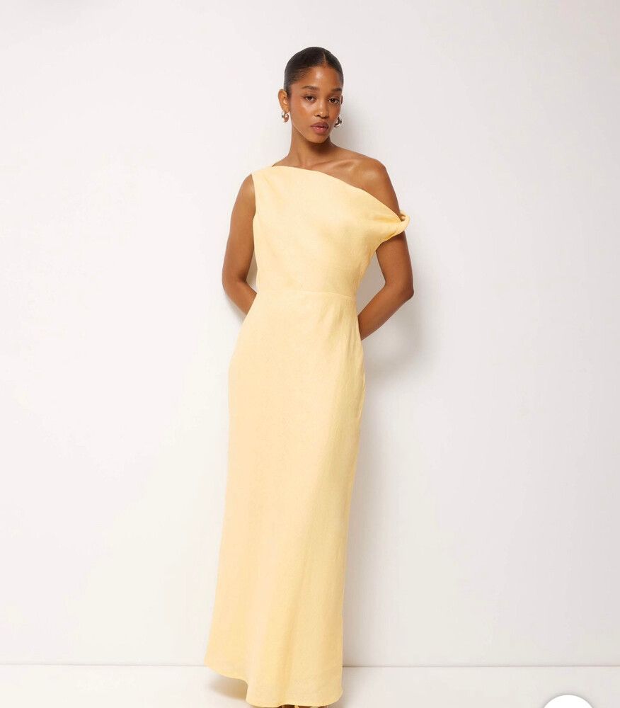 Linen Draped Off Shoulder Maxi Dress