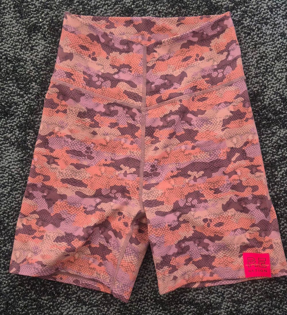 PE Nation Pink Camo bike shorts