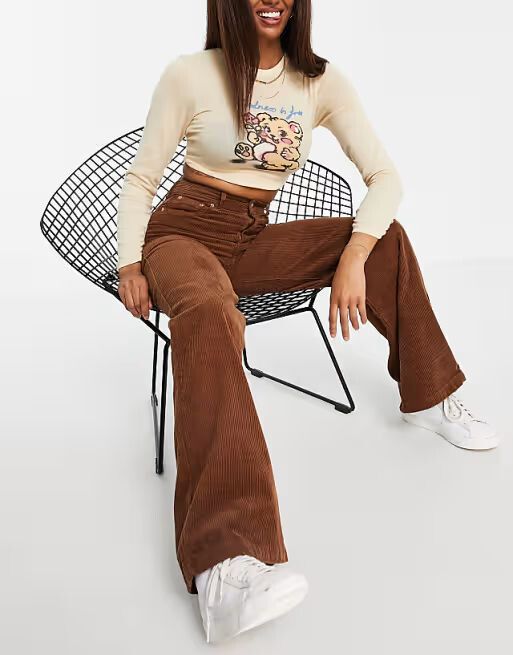 Pull&Bear corduroy flared pants in brown