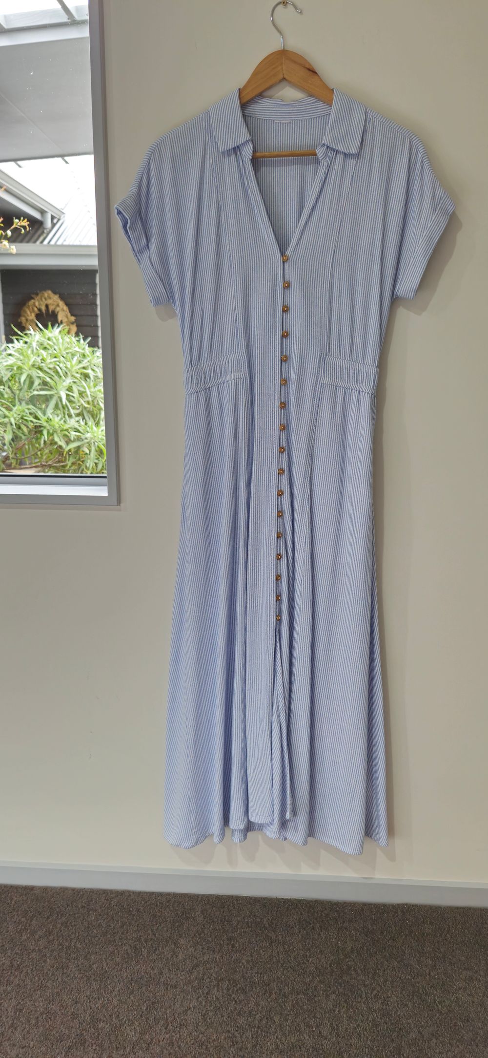 Blue and White Striped Midi Dress