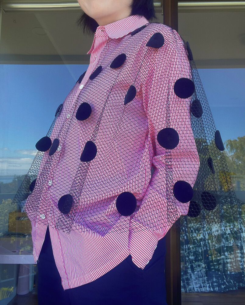 Pink Striped Polka Dot Shirt