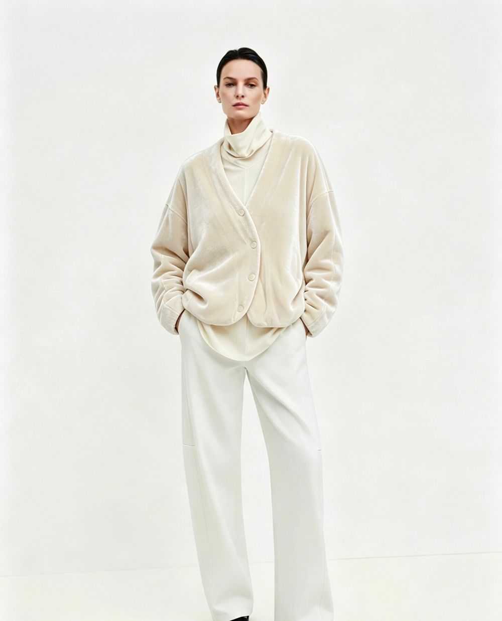 Urban Revivo Cream Velvet Cardigan