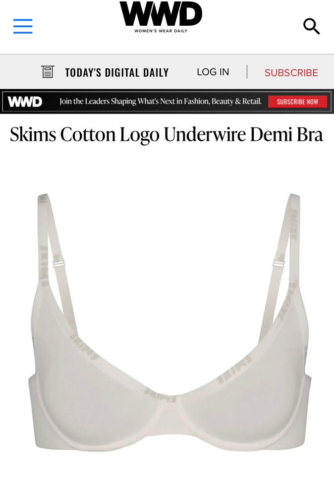 Skims White Cotton Logo Demi Bra