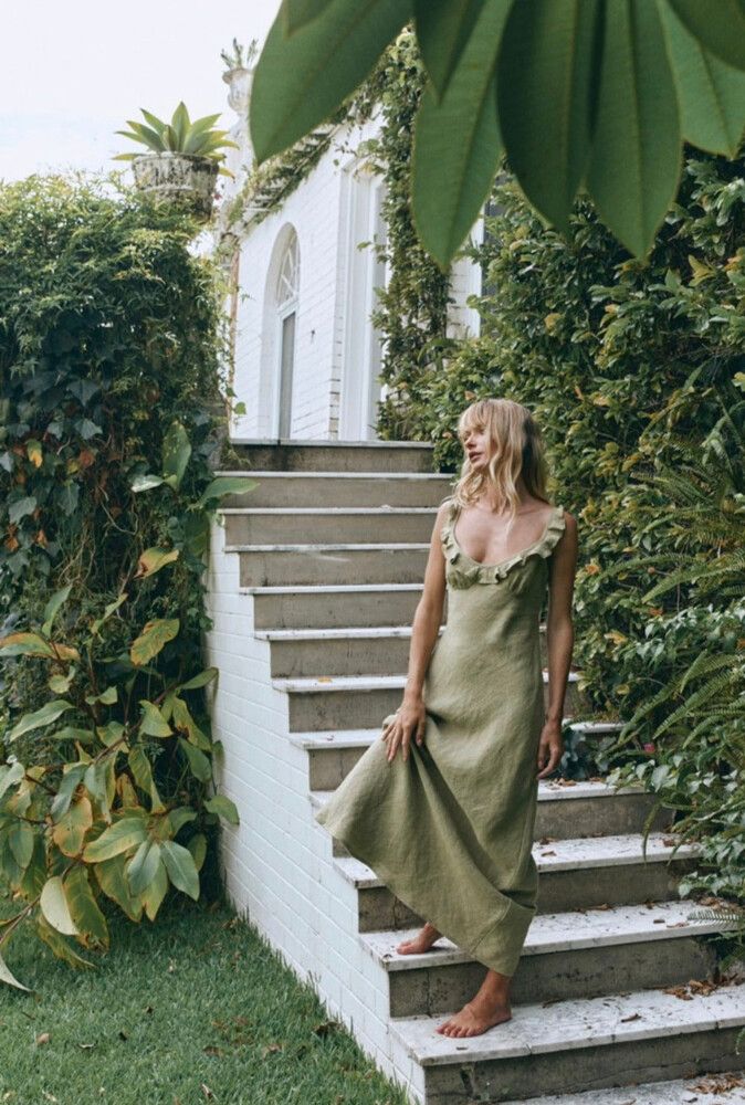vrg grl - Selling VRG girl Rosalia linen bias cut maxi dress in olive size 6. on Designer Wardrobe vrg grl - Selling VRG girl Rosalia linen bias cut maxi dress in olive size 6. on Designer Wardrobe