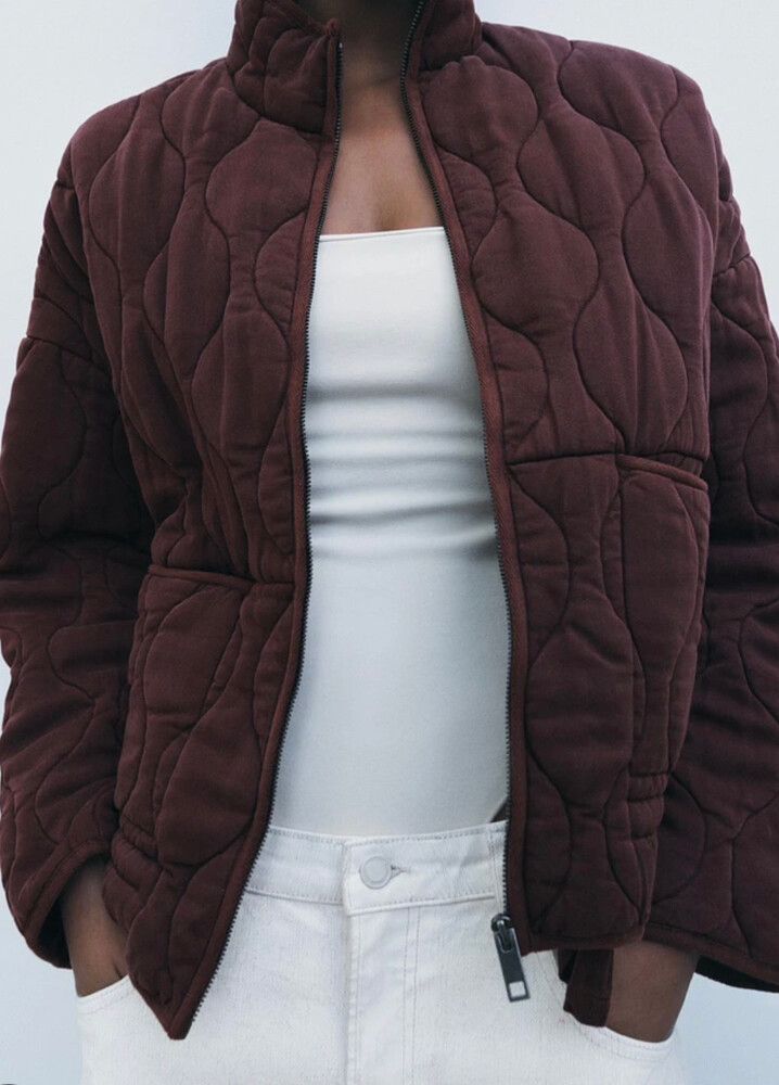 Zara Quilted Jacket Burgundy