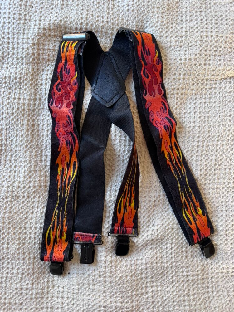 Black Flame Print Suspenders