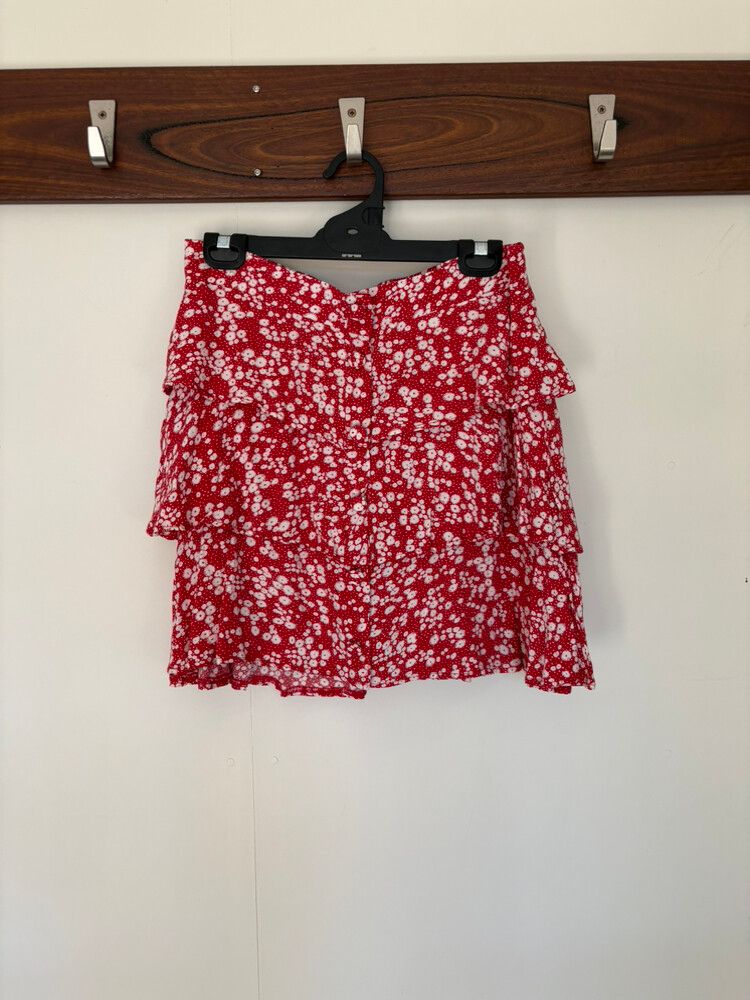 Red Floral Tiered Mini Skirt