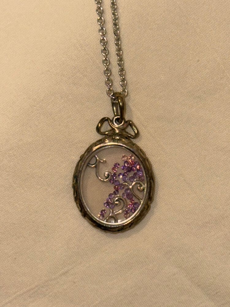 Pandora Floating Locket Necklace — Purple CZ — Excellent Condition