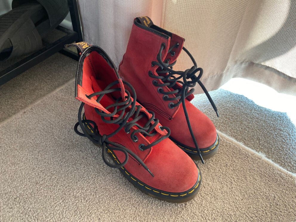 Vintage Rare Red Suede Dr Martens 1460 Boots Made in England UK 5