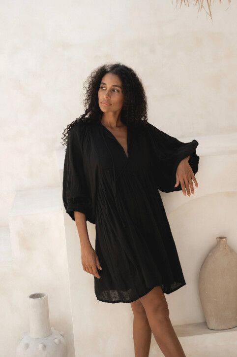 Daughters of India - Kyra Mini Dress ~ Black Gauze on Designer Wardrobe Daughters of India - Kyra Mini Dress ~ Black Gauze on Designer Wardrobe
