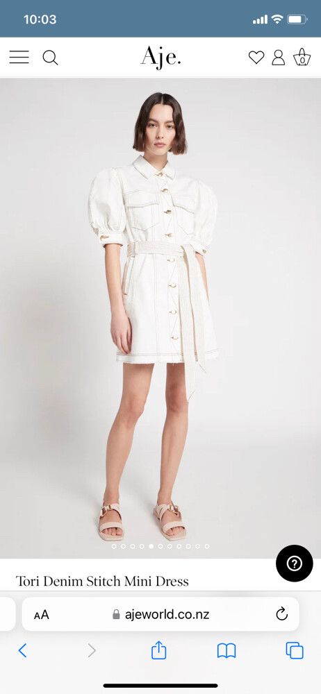 Aje - Tori Denim Stitch Mini Dress - WHITE/TAN / 10 on Designer Wardrobe