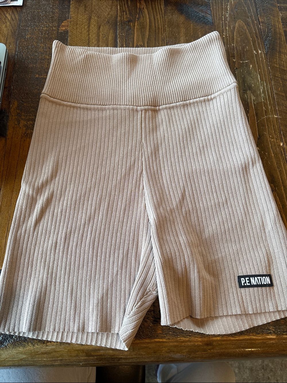 PE Nation Beige Ribbed Shorts