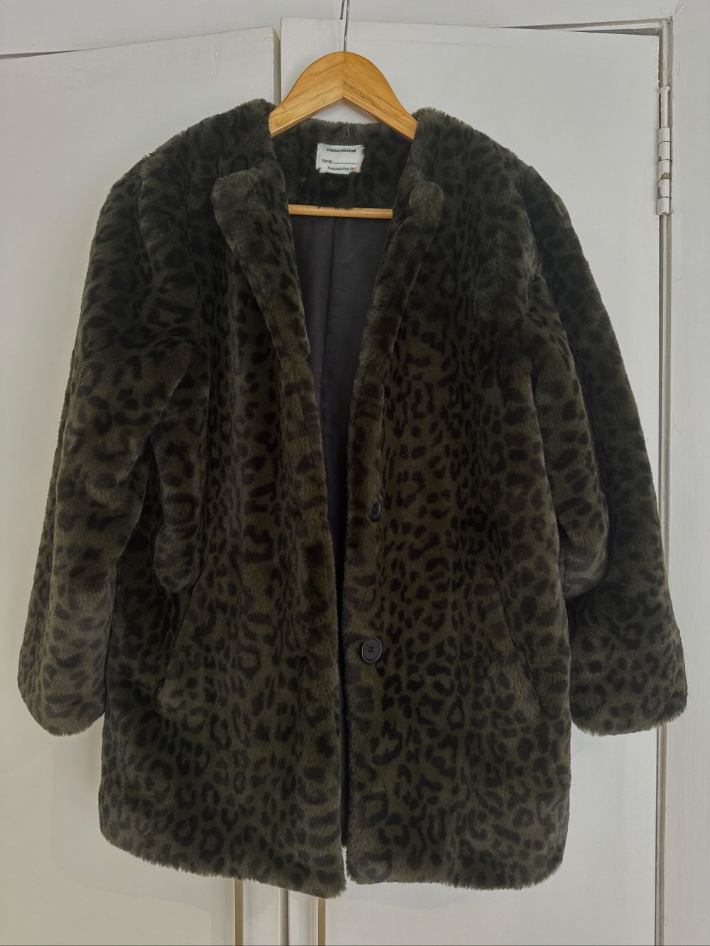 Dark Green Leopard Faux Fur Jacket
