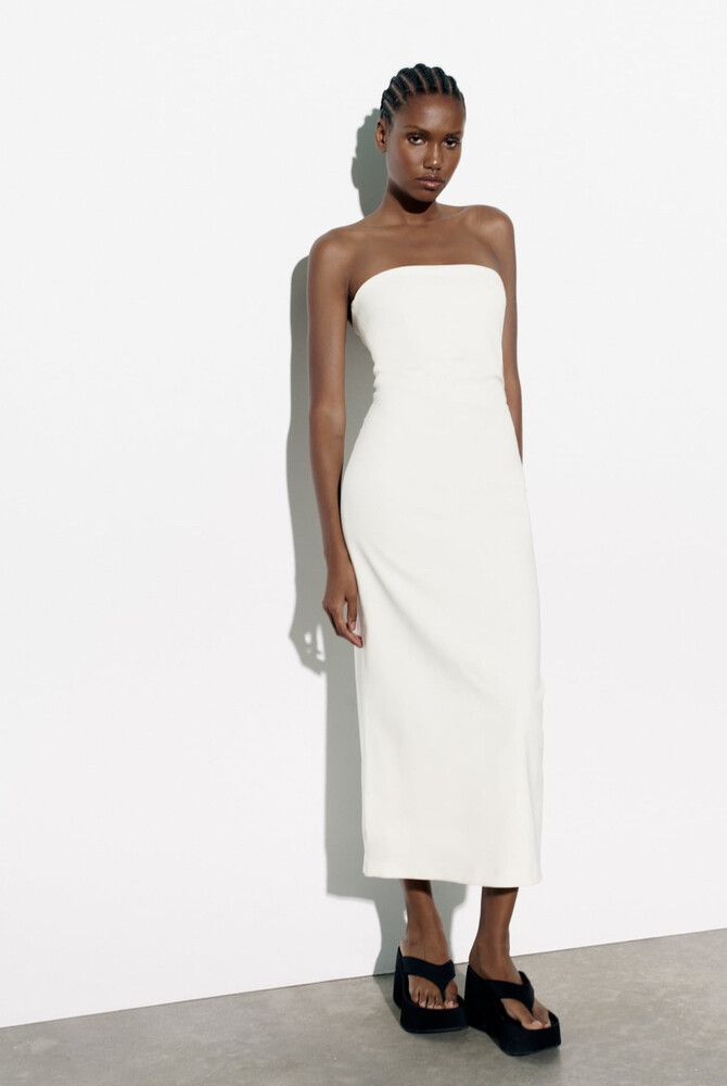 white christmas dresses Zara White Textured Shoulder Cutout Cotton Dress main image 1