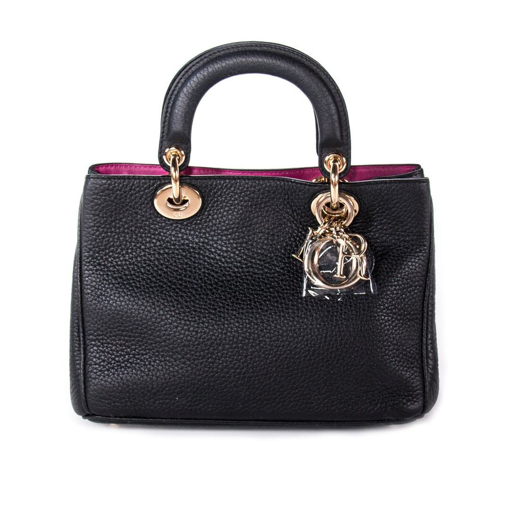Christian Dior Mini Lady Dior Bag – Black Grained Leather with Pink Interior