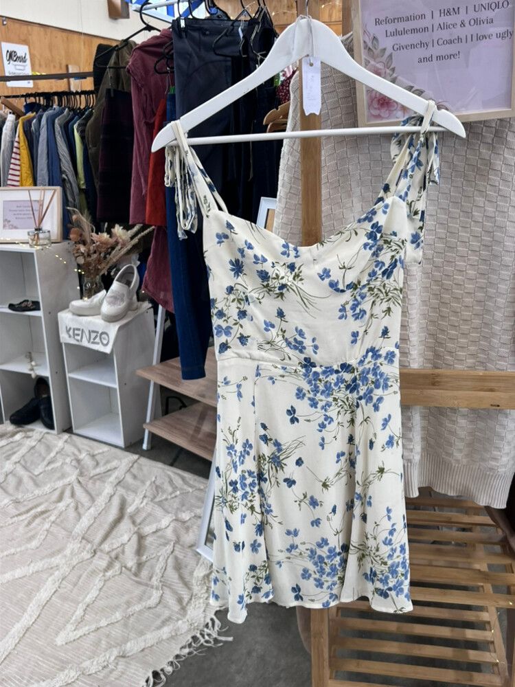 Reformation - Reformation Blue Floral Mini Dress on Designer Wardrobe