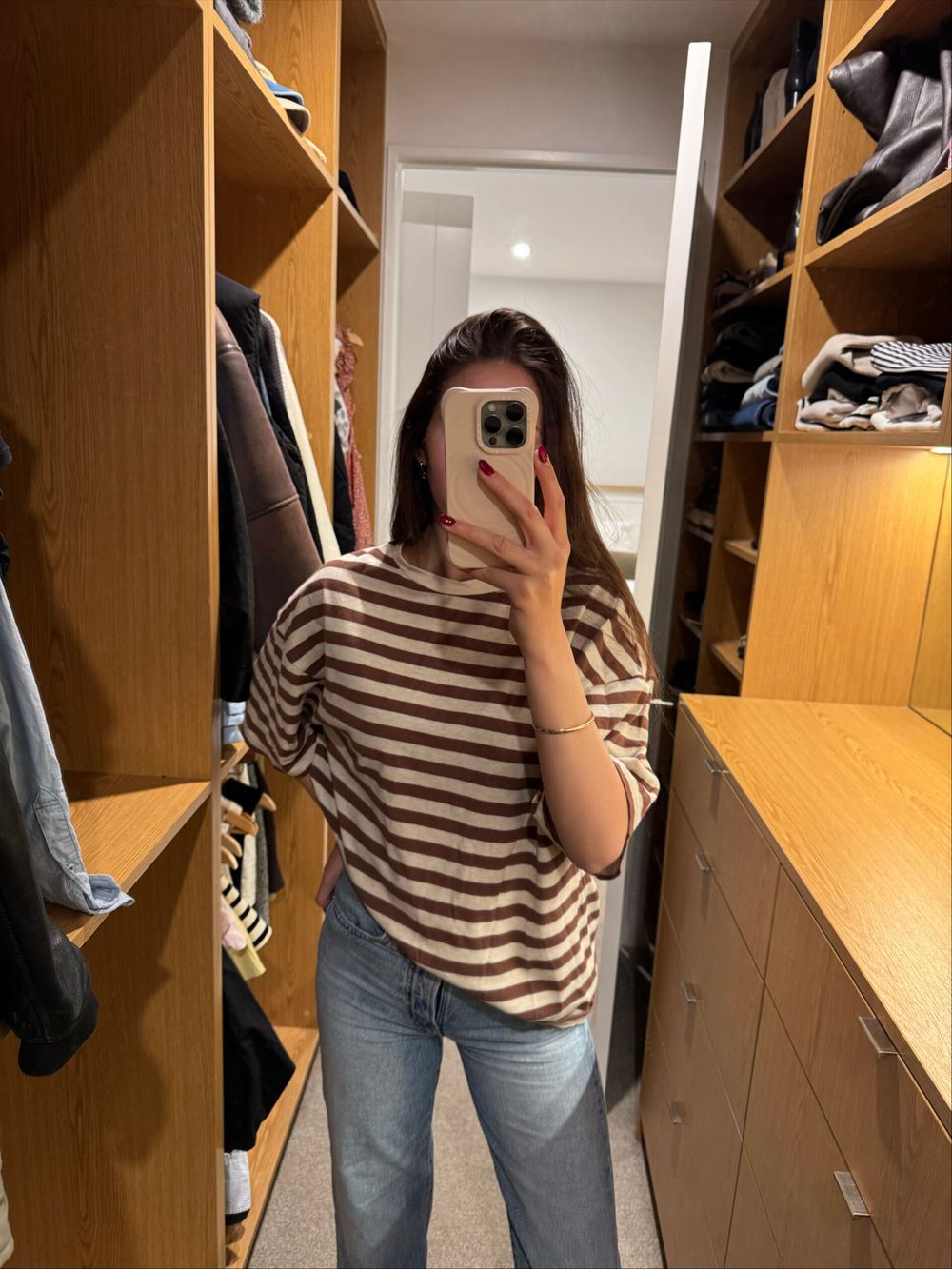 Dazie Brown and Beige Striped T-Shirt