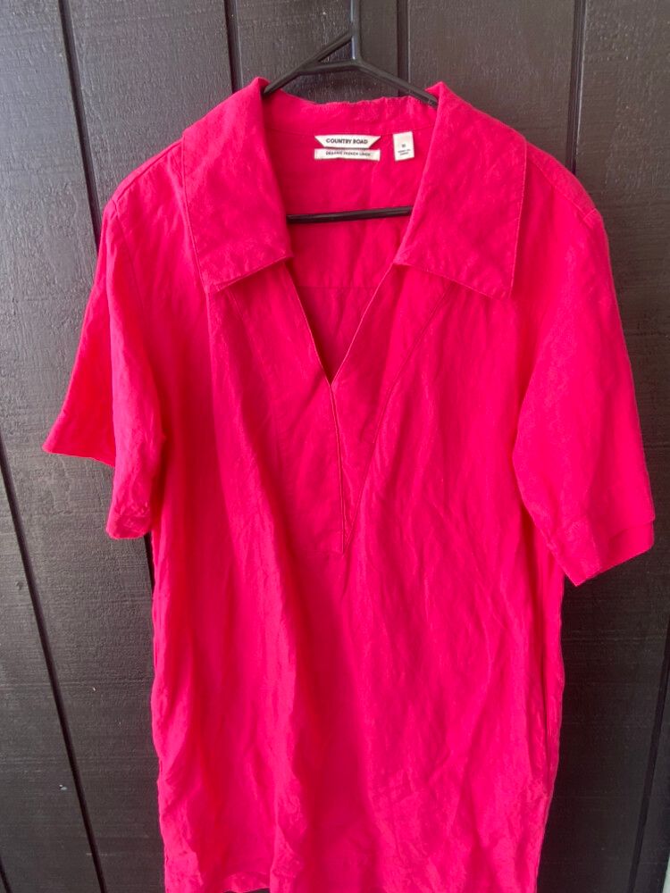 Country Road - Bright Pink Linen Shirt Dress on Designer Wardrobe
