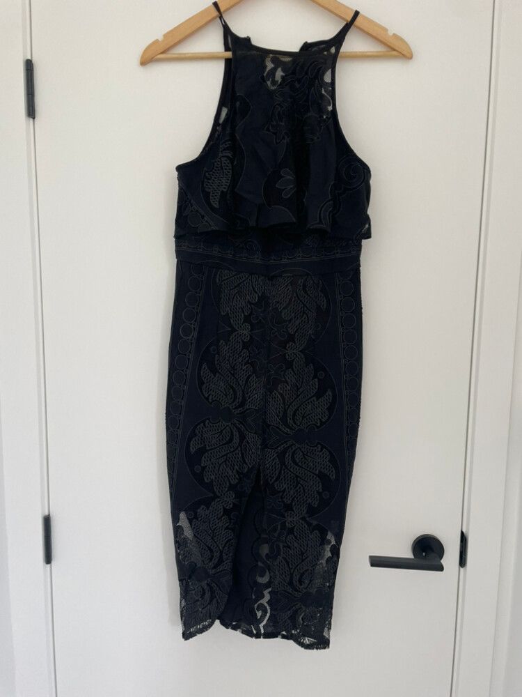 chinese dress ladies Black Lace Short Sleeve Dotted Mesh Dress  Petite Marguerite
