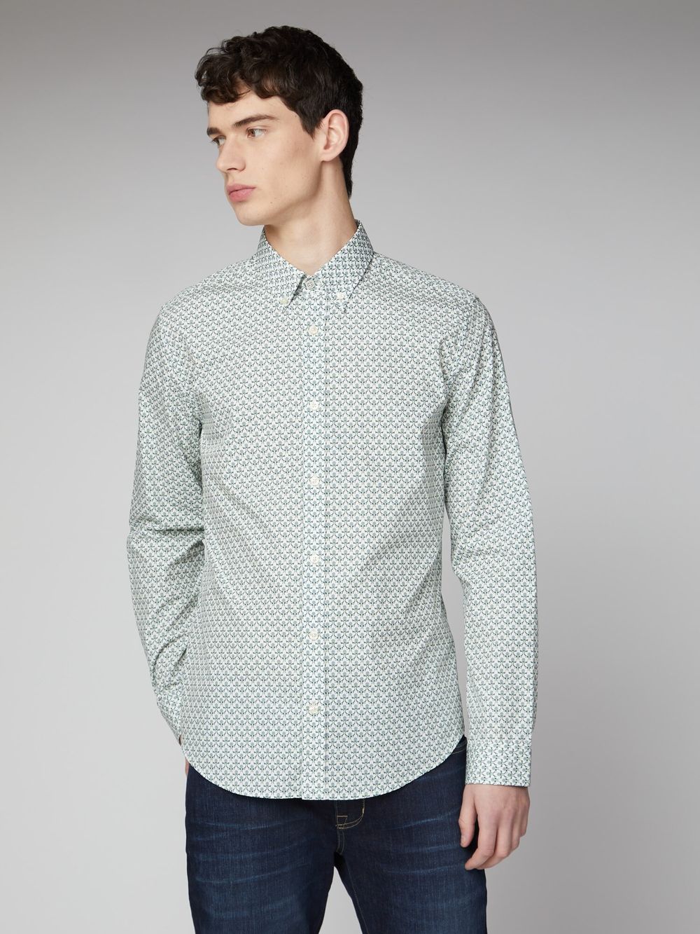 Ben Sherman Green and White Pattern Print Shirt