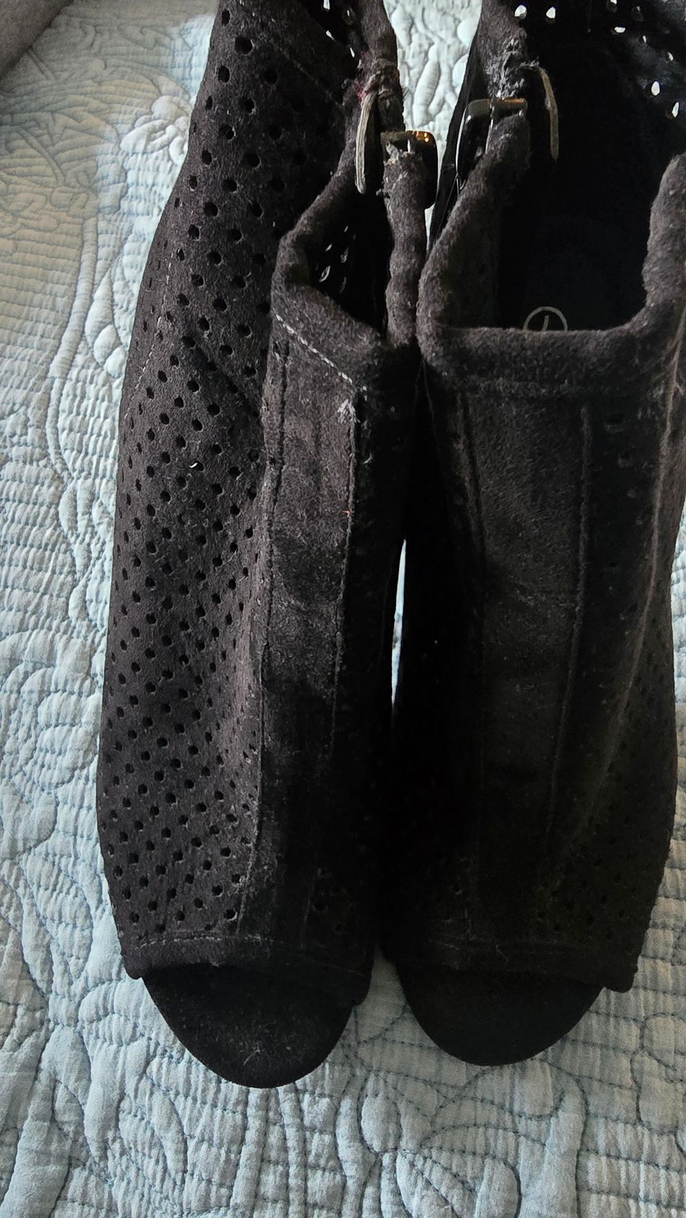 Black Perforated Peep Toe Heels