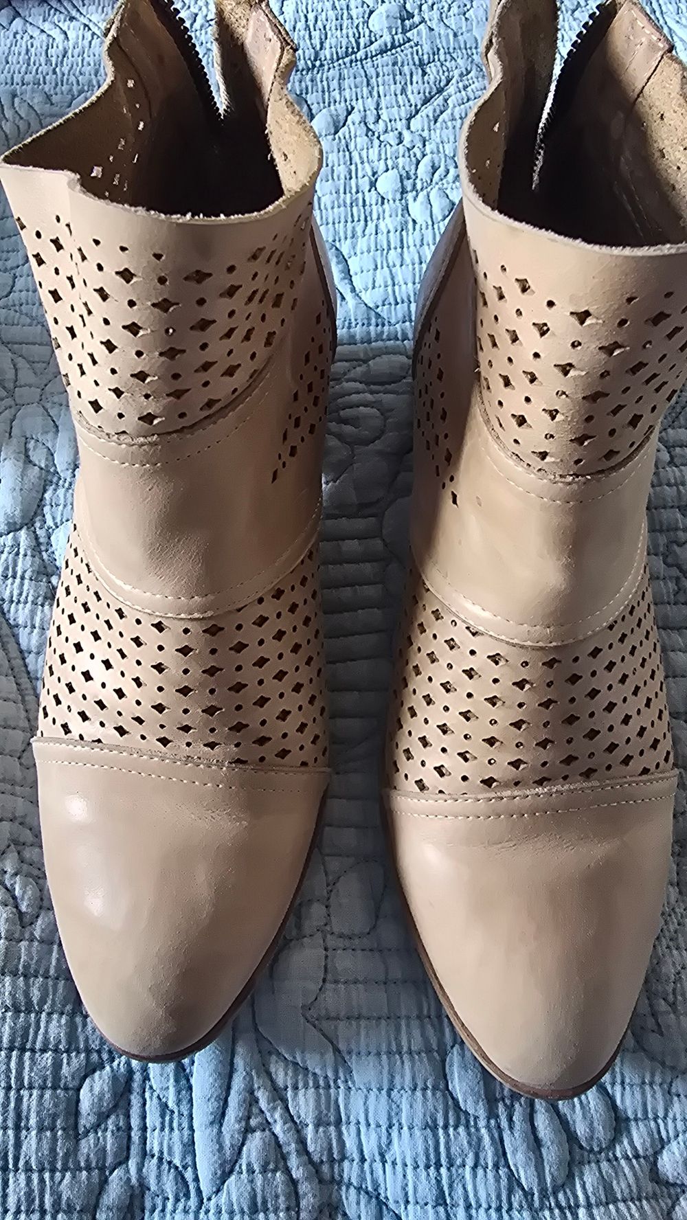Beige Cut-Out Ankle Boots