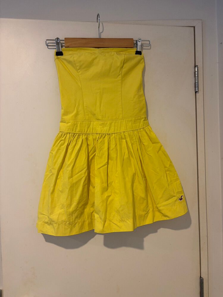 yellow ruffled dress Yellow Mesh Micro Ruffle Strapless Midi Dress