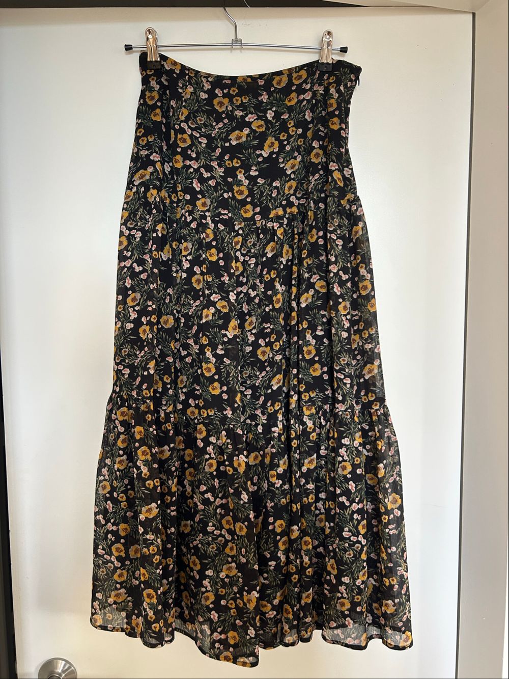 Among the Brave Black Floral Midi Skirt