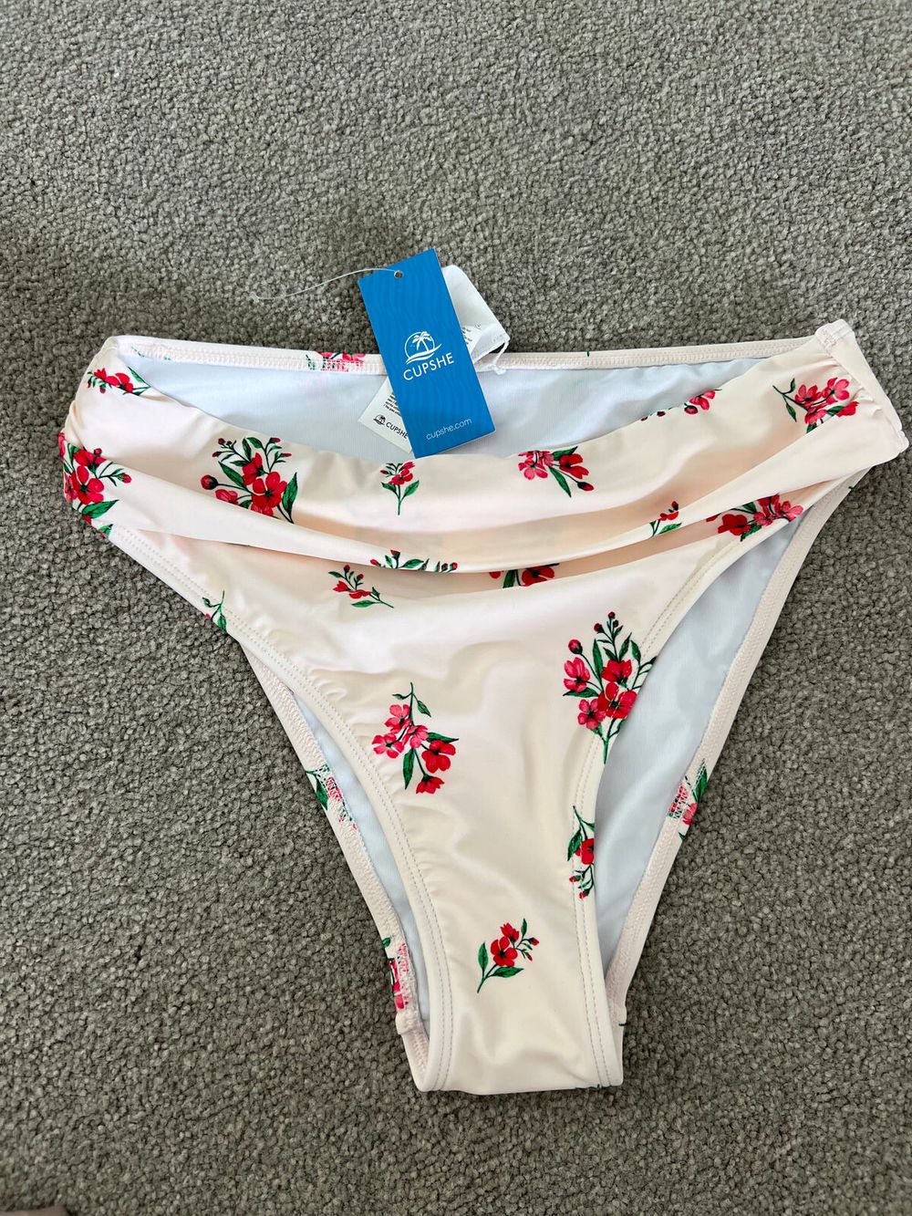 Cupshe White Red Floral Bikini Bottoms