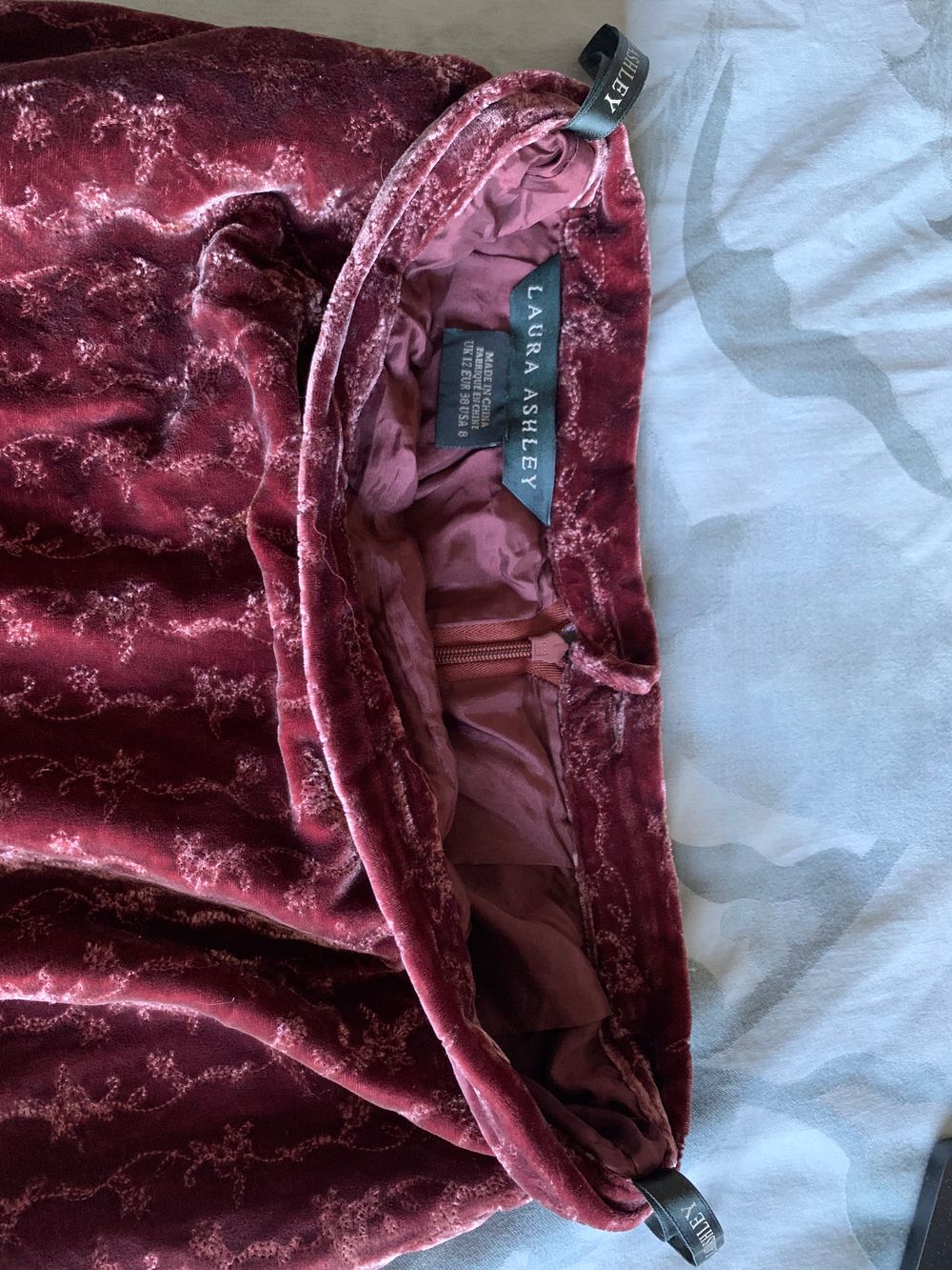Laura Ashley Burgundy Velvet Embroidered Maxi Skirt