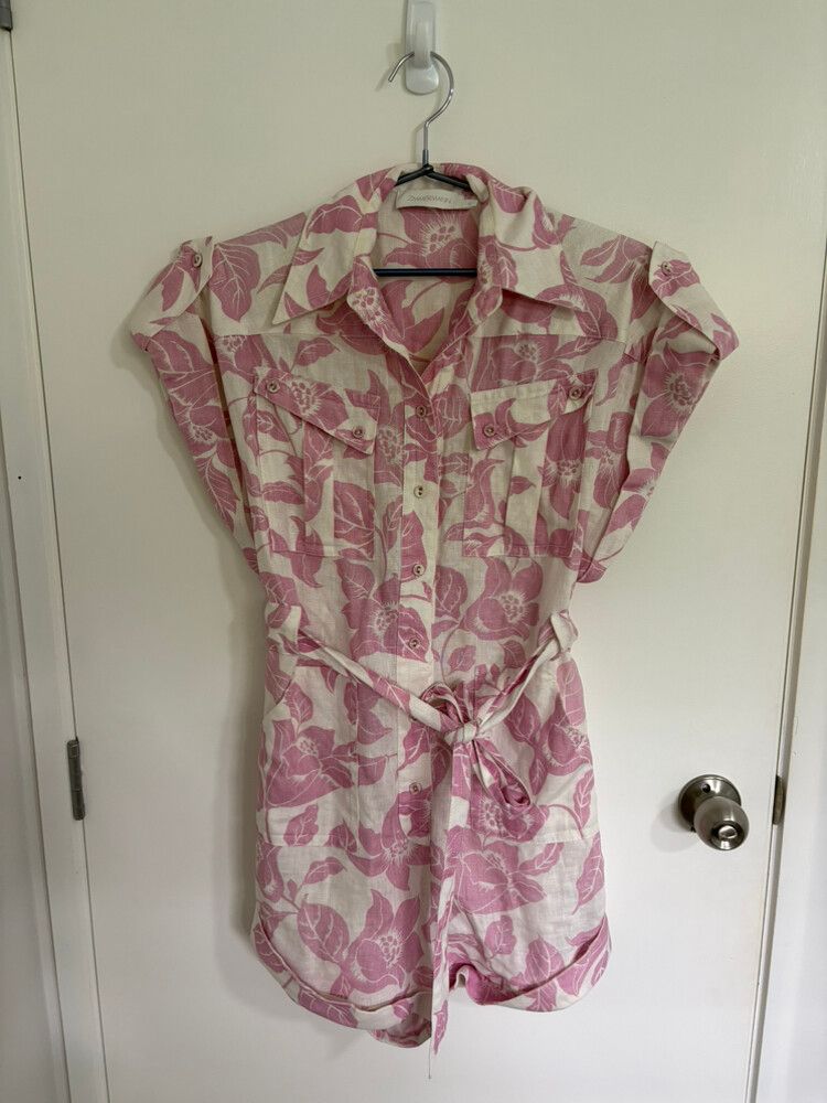 Zimmermann Pink Floral Playsuit Size 0