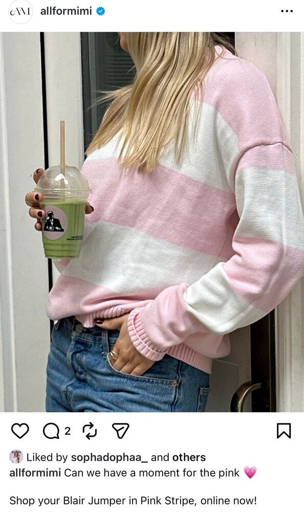 All For Mimi Pink White Blair Jumper