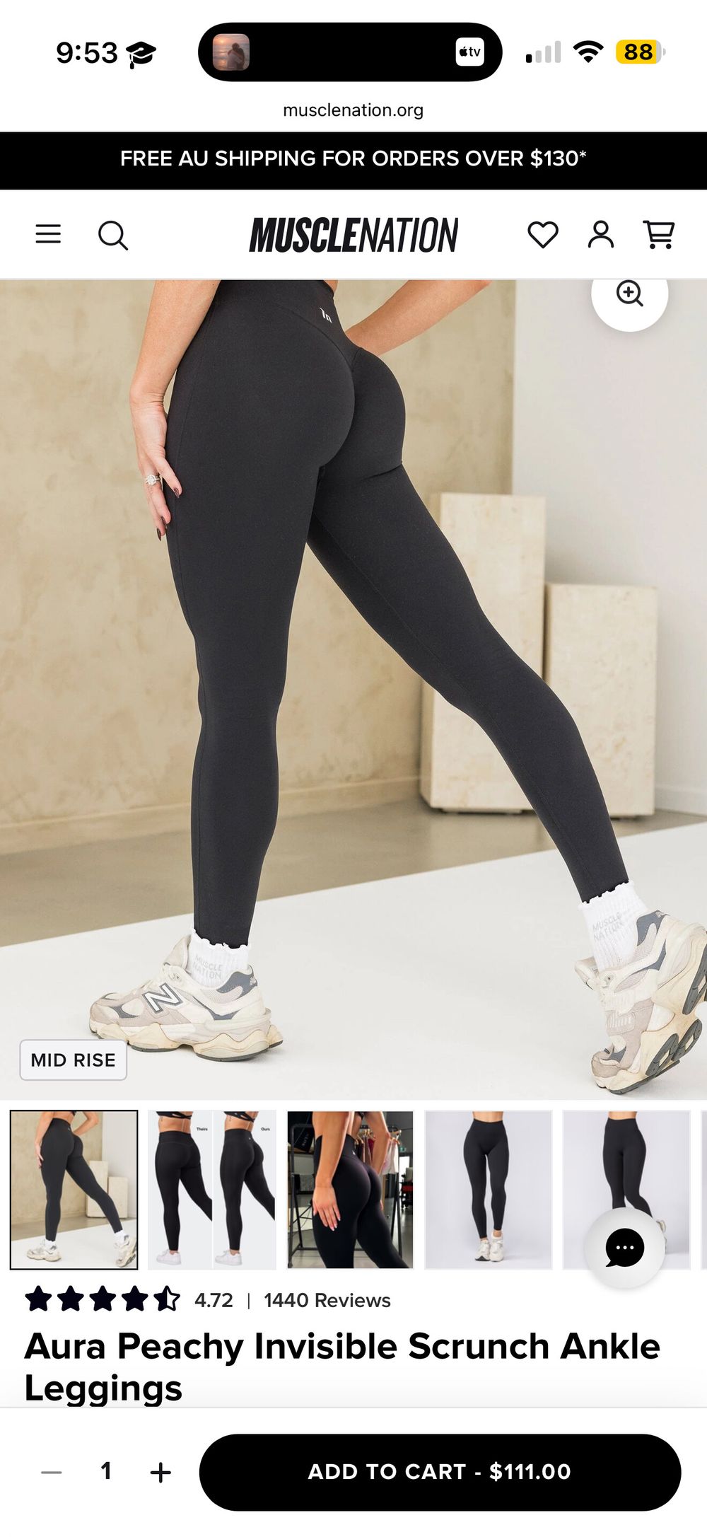 MUSCLENATION Aura Peachy Invisible Scrunch Ankle Leggings