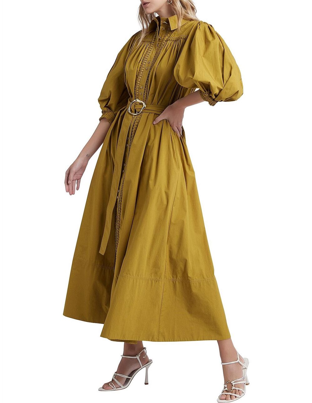 Aje Casabianca Maxi Shirt Dress - Khaki/Olive