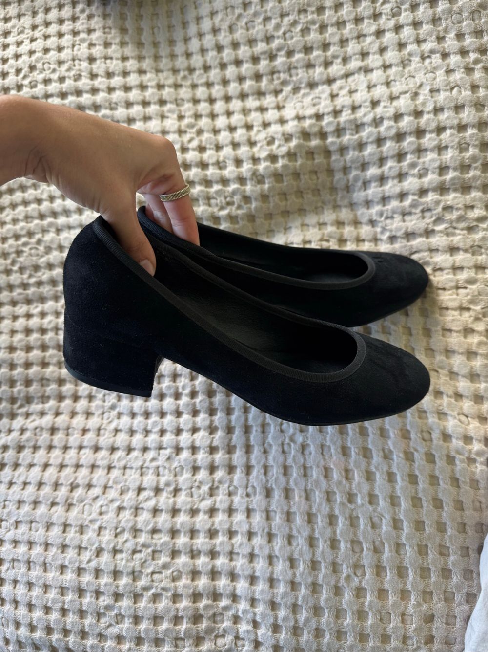 Diana Black Suede Block Heel Pumps