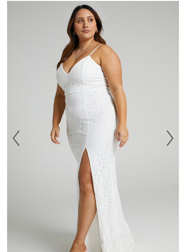 Showpo - SHOWPO ALWAYS EXTRA MAXI DRESS - THIGH SPLIT DRESS IN WHITE LACE  on Designer Wardrobe