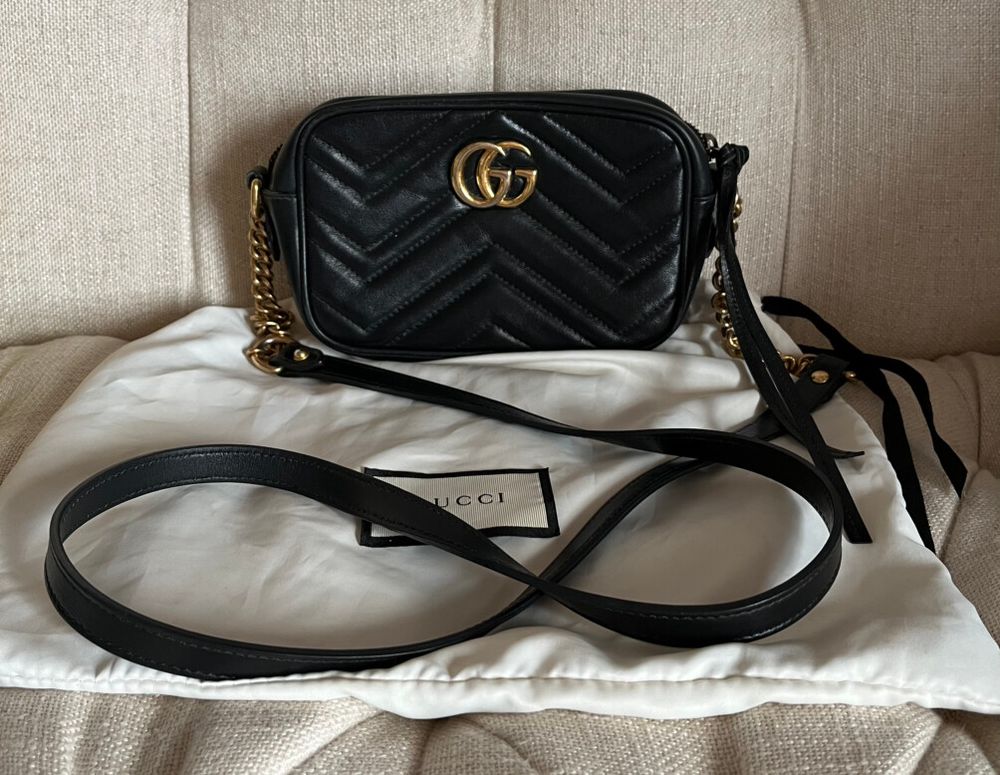 GUCCI MARMONT LEATHER MINI BAG & RECEIPT & DUST BAG