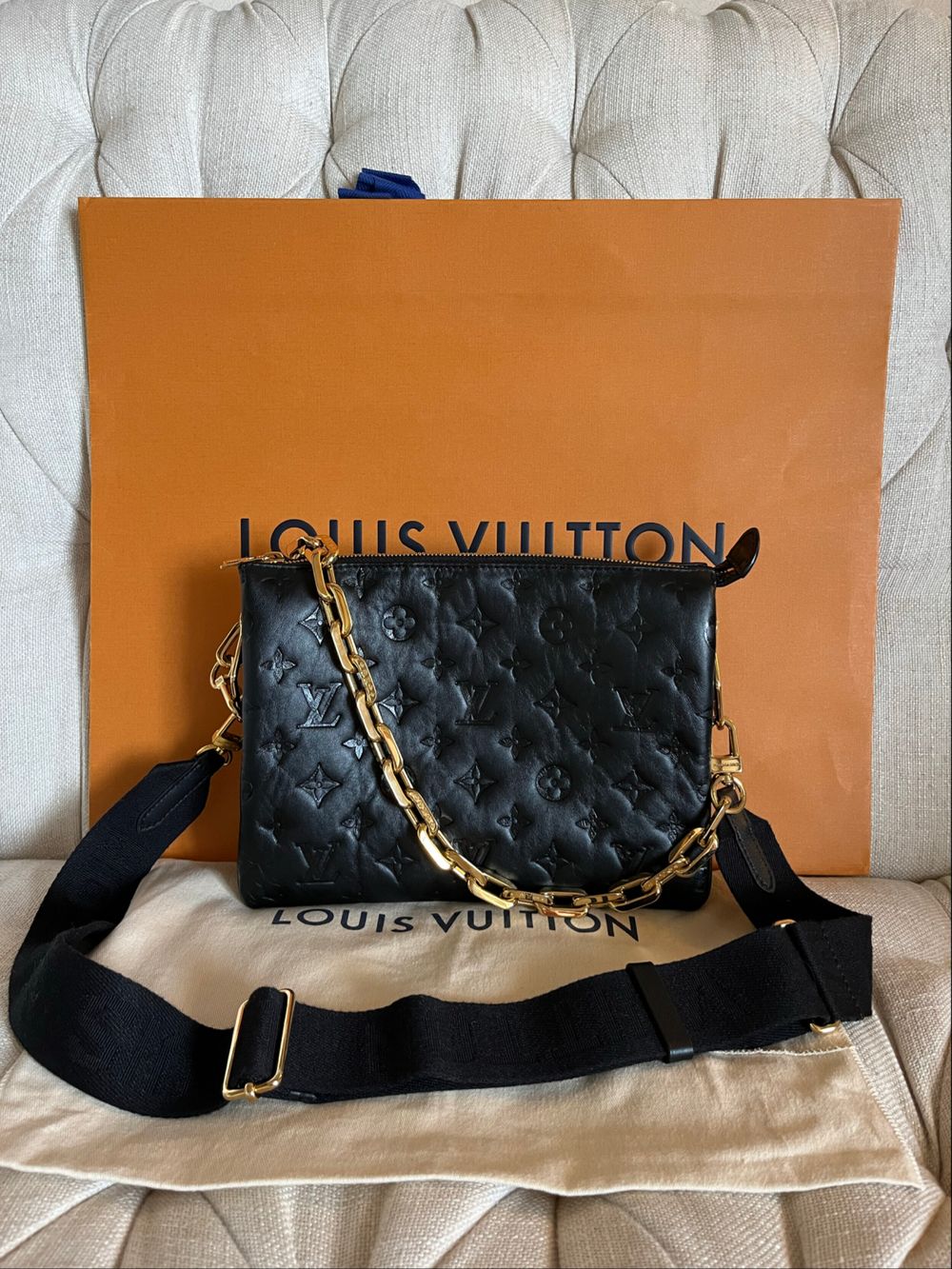 LOUIS VUITTON AUTHENTIC COUSSIN PM AS NEW BAG MICROCHIPPED & DUST BAG & SHOPPER BAG