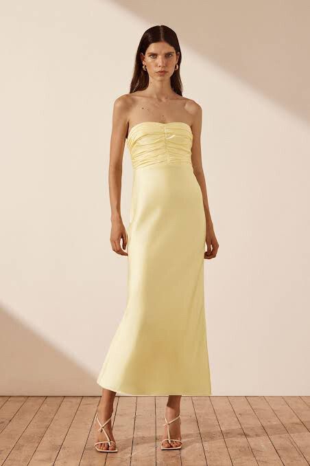 Shona Joy - Luxe Strapless Ruched Bodice Midi Dress on Designer Wardrobe