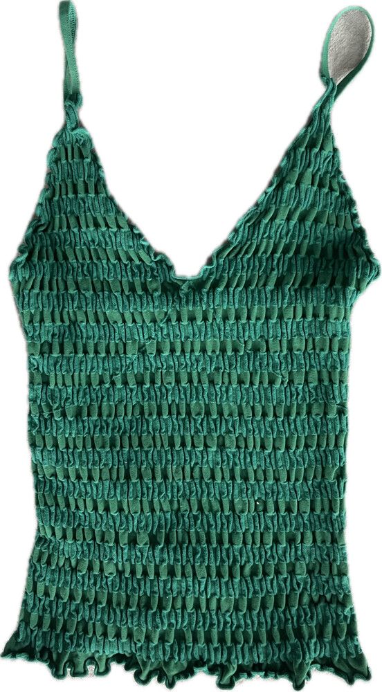 Deadstock Green Spaghetti Strap Fitted Ruched Cami