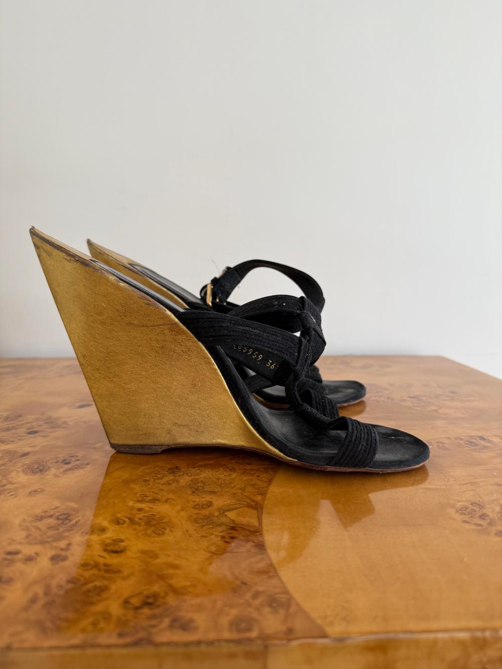 Sandales à Plateforme Wedge Noires - Marque Blank, Taille US 8 - Occasion En Cuir Synthétique
